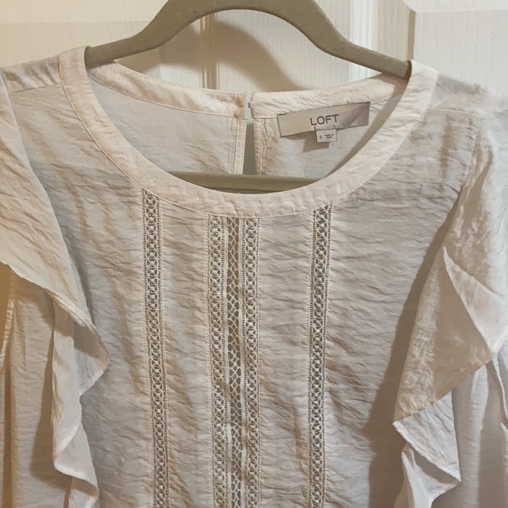 Loft White Ruffled Blouse - Picture 2 of 4